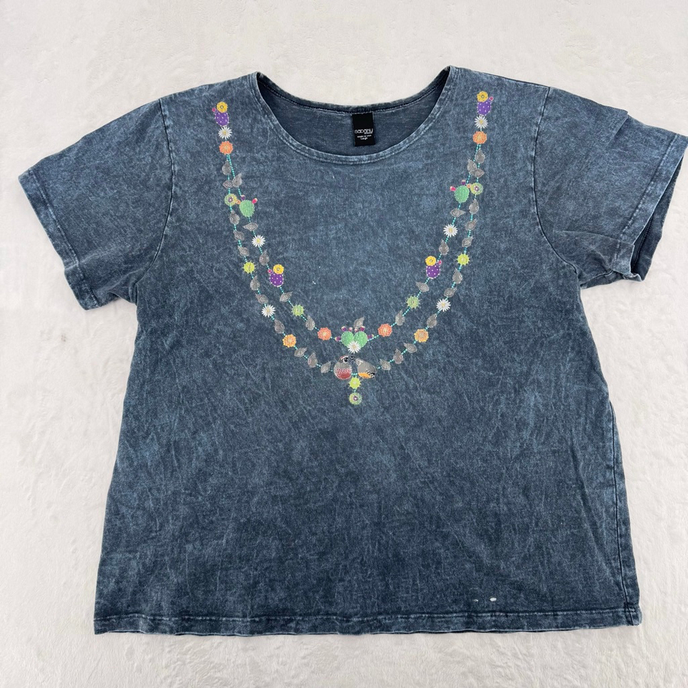 Sabaku Tee Cactus Quail Flower Print Art to Wear 100% Cotton Novelty Dopamine L